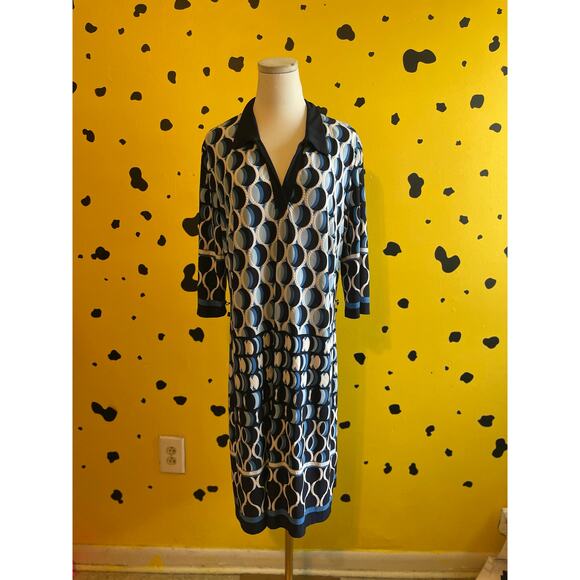 Vintage-Inspired Blue Geometric Dress | Retro Mod Print | Statement Piece - Picture 1 of 6